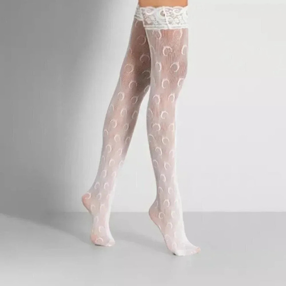 White Thigh high Half Moon Stocking - Picture 4 of 4